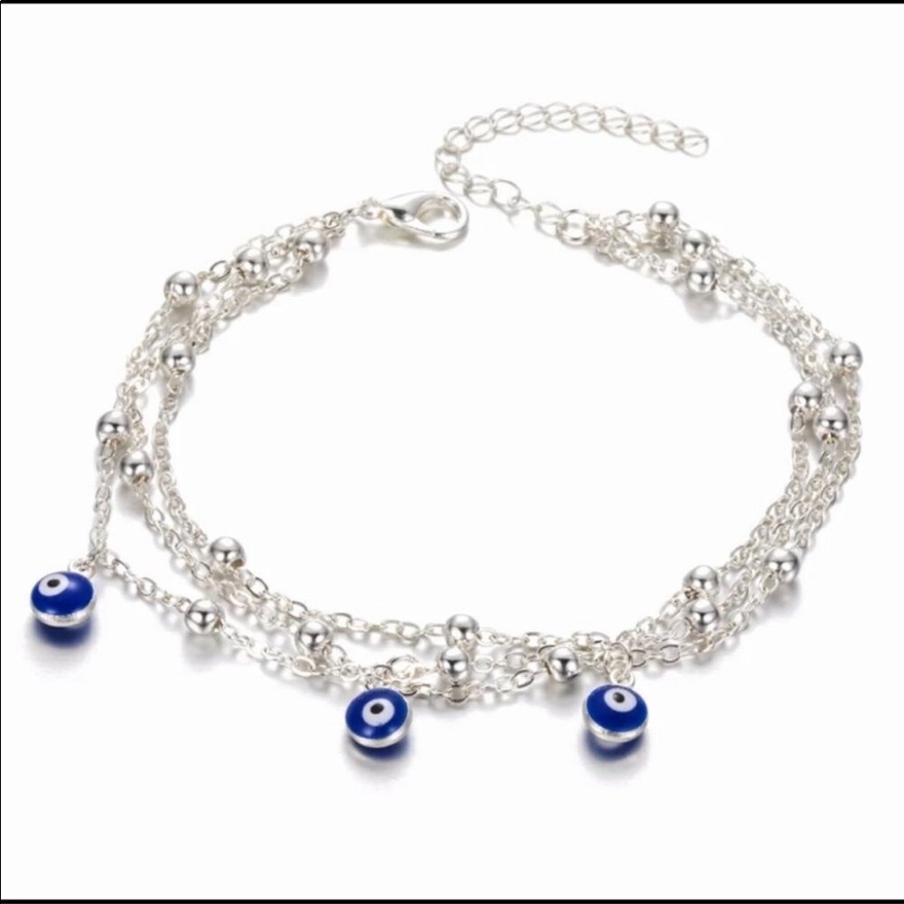 Layered Chain and Evil Eye Anklet/Bracelet